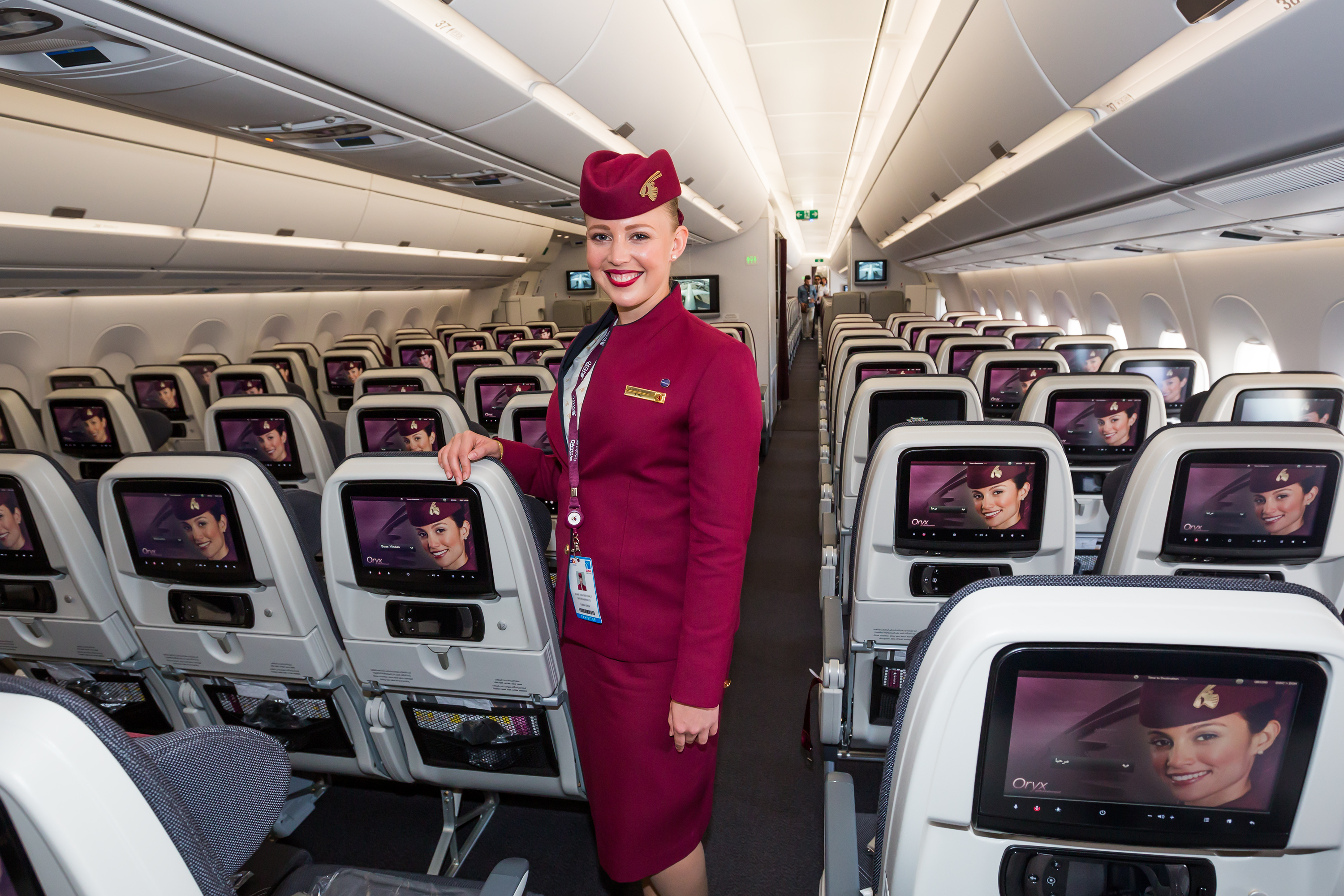 Kabineansat fra Qatar Airways i flyets kabine