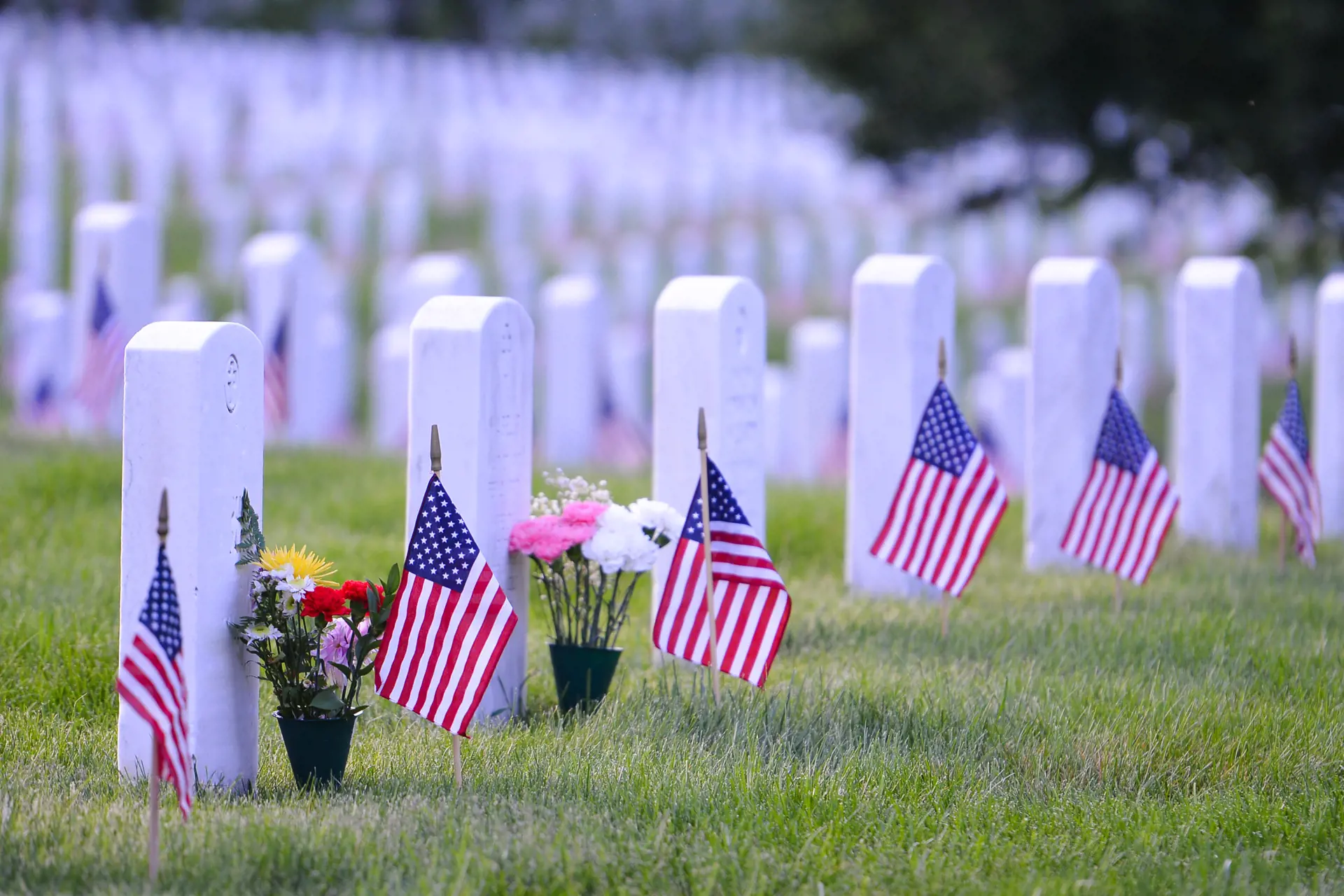shutterstock_198074138 Arlington National Cemetery with a flag next to each headstone during Memorial day.jpg