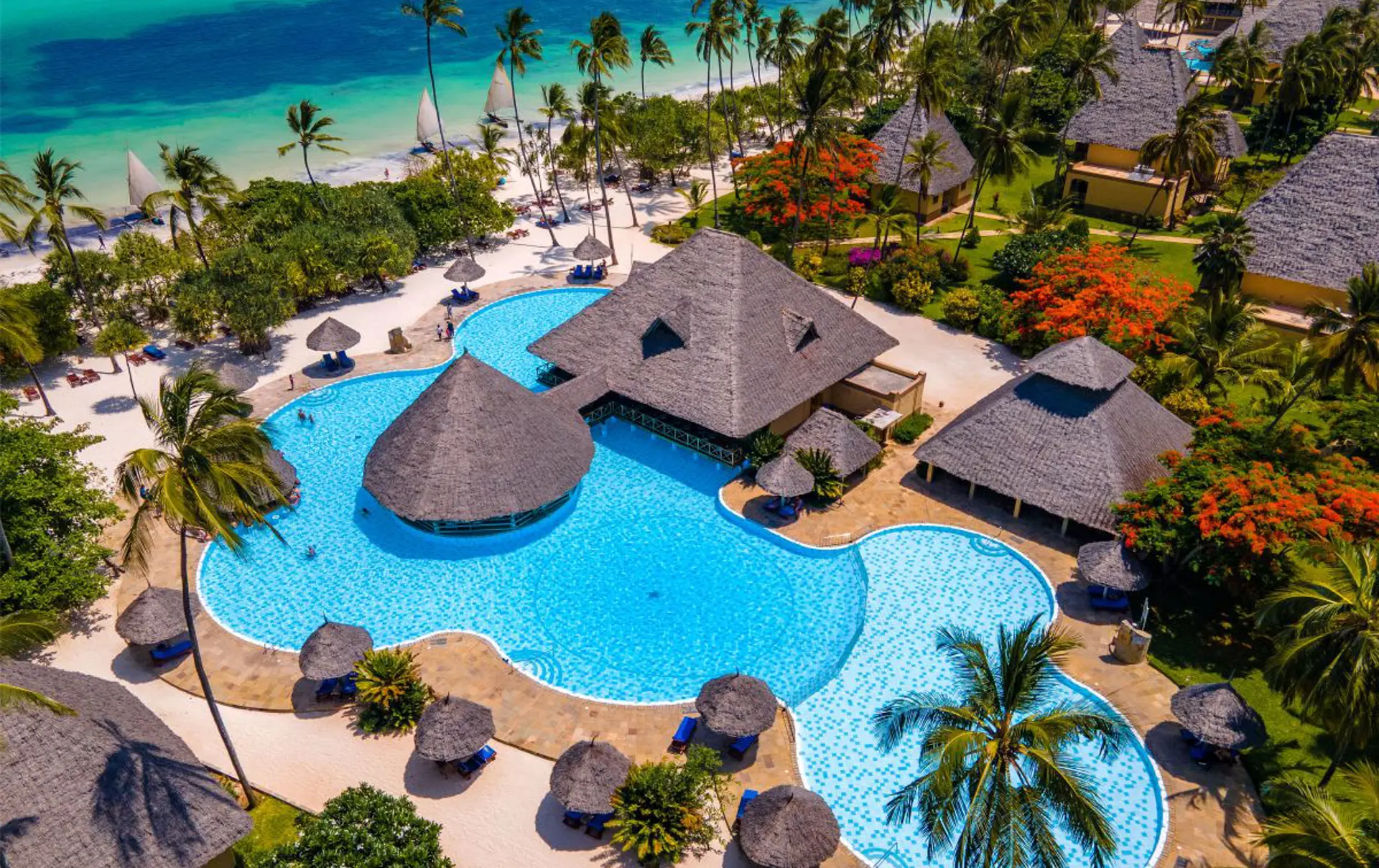 Neptune Pwani Beach Resort & Spa Zanzibar Aerial Swimming Pool,Beach And Tropical Vegetation