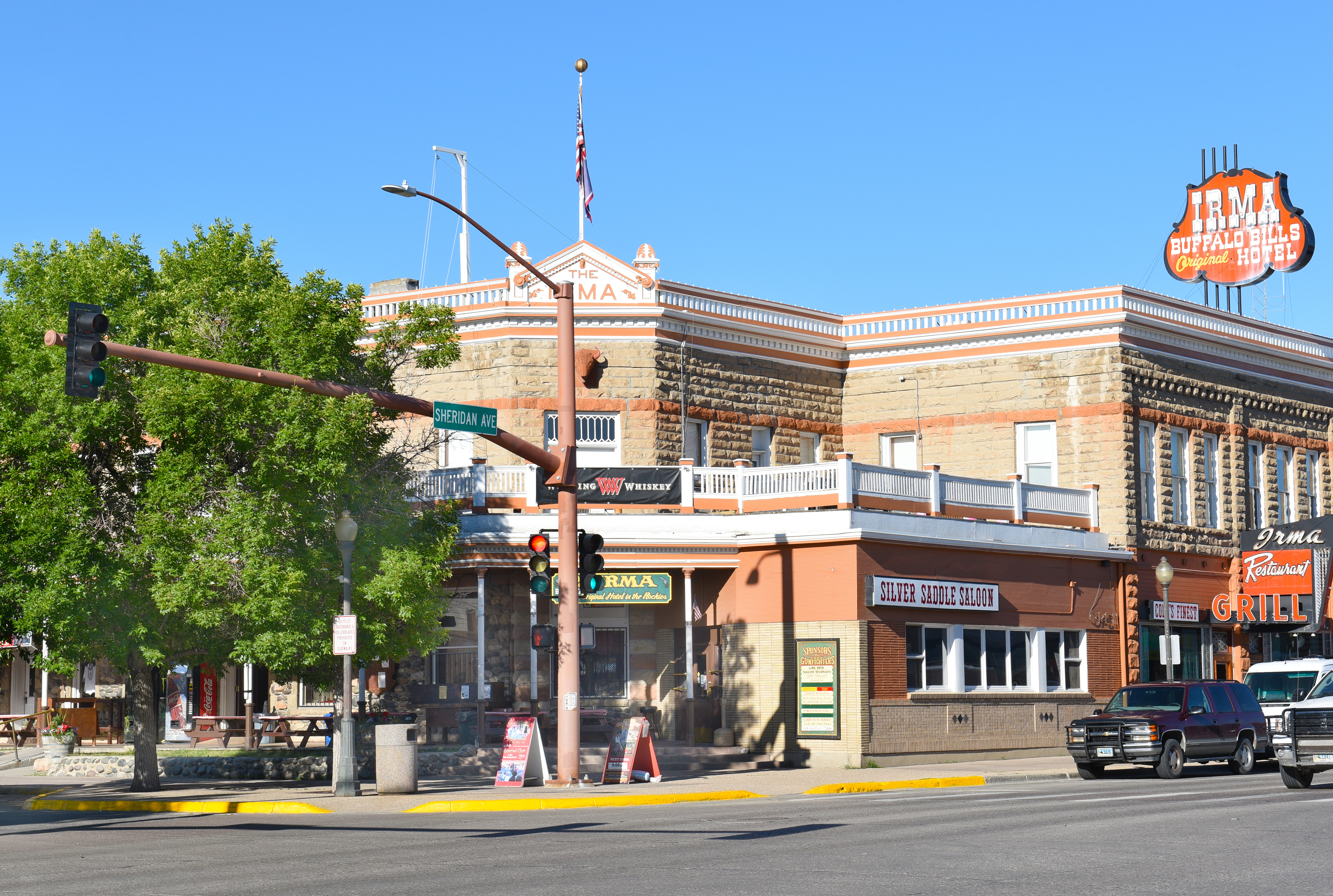 Shutterstock 669836245CODY, WYOMING JUNE 24, 2017 The Irma Hotel. Built By William F.