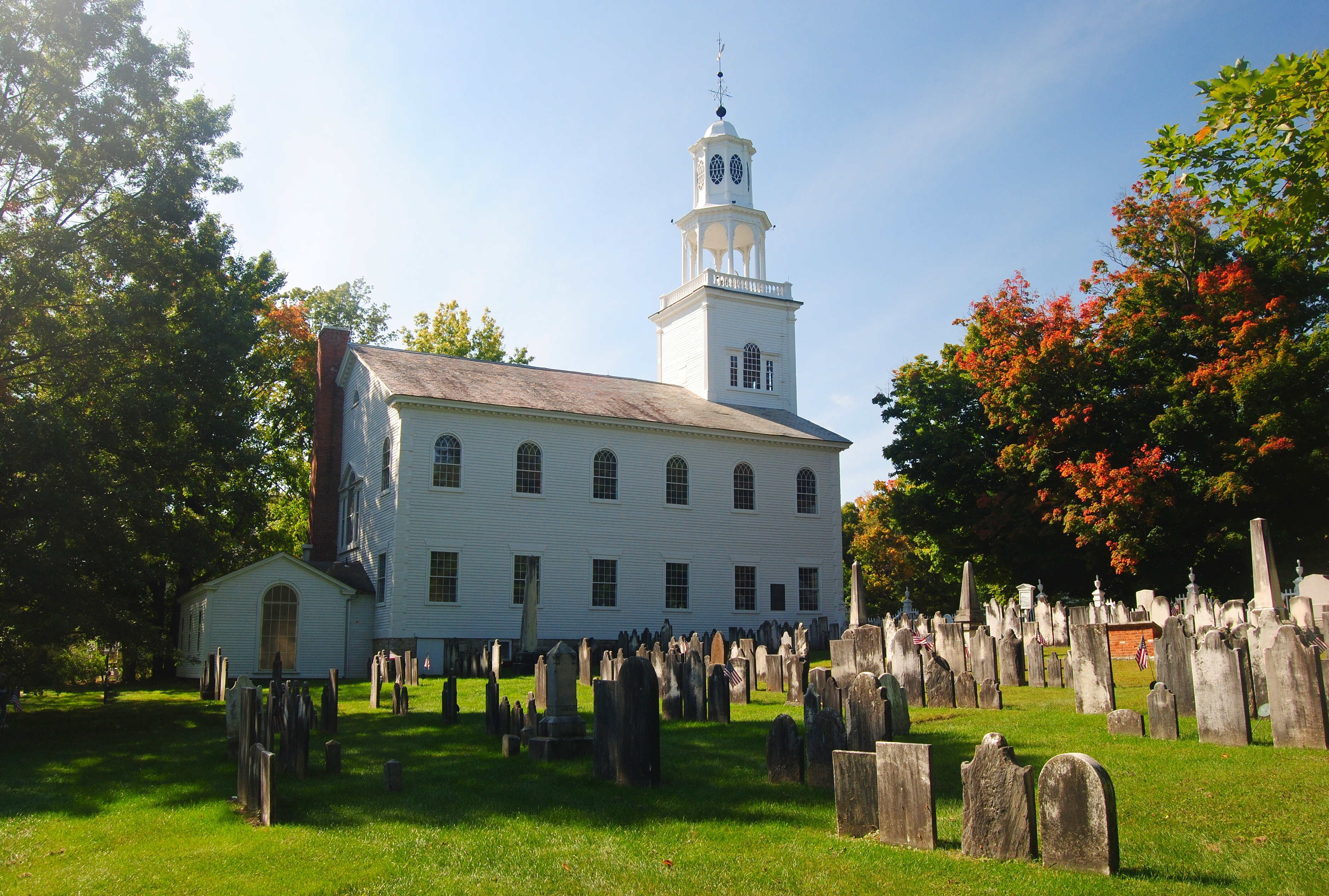 Shutterstock 1605704152 Bennington, Vermont, United States Of America September 21, 2014. View Of Old First Church In Bennington, VT, Across A Graveyard.