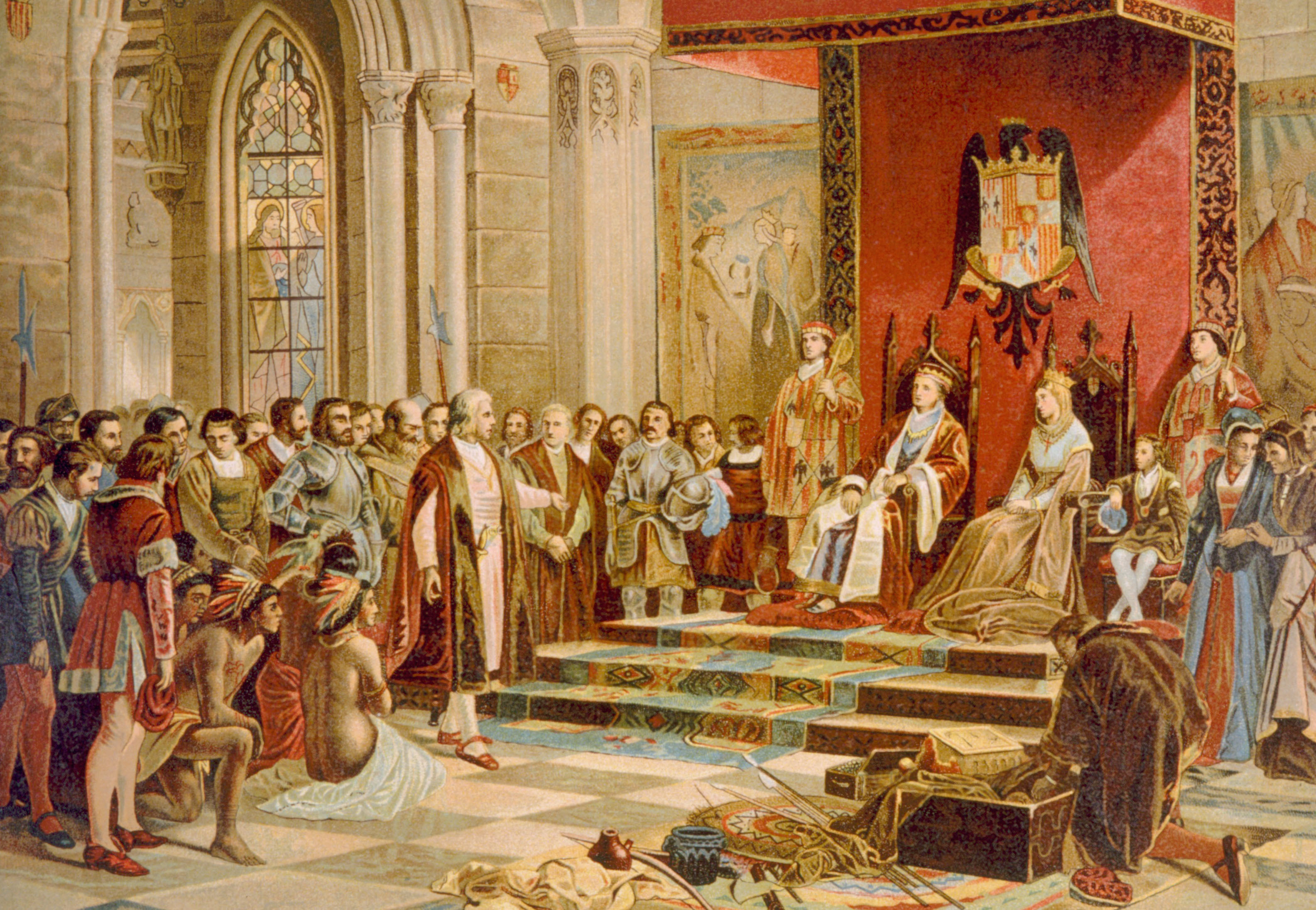 Christopher Columbus blev modtaget i Barcelona, Spanien, af kong Ferdinand og Dronning Isabella i 1492