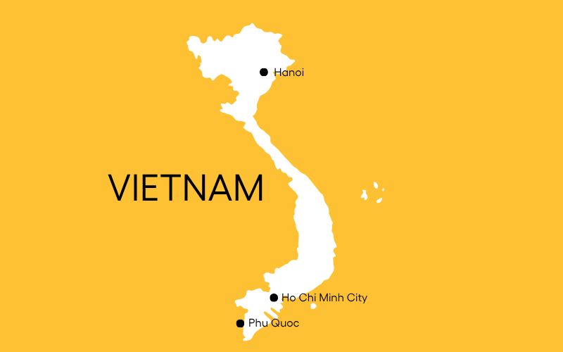 Vietnam kort med Phu Quoc