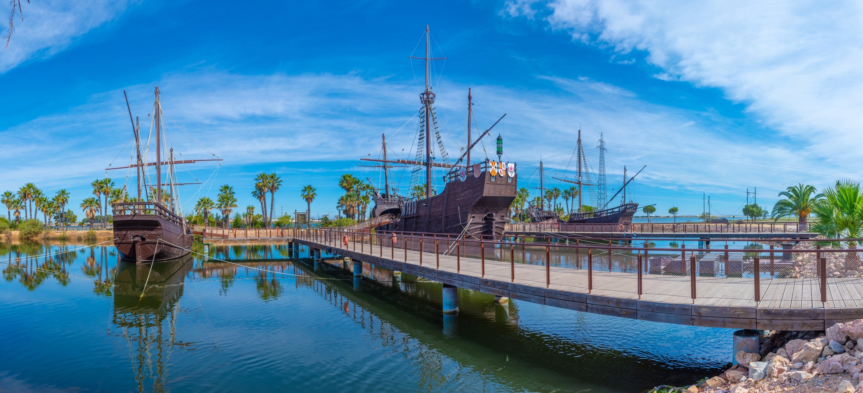 Replicas Of Columbus Ships Nina, Pinta And Santa Maria At Muelle De Las Carabelas In Spain Shutterstock 2270254925