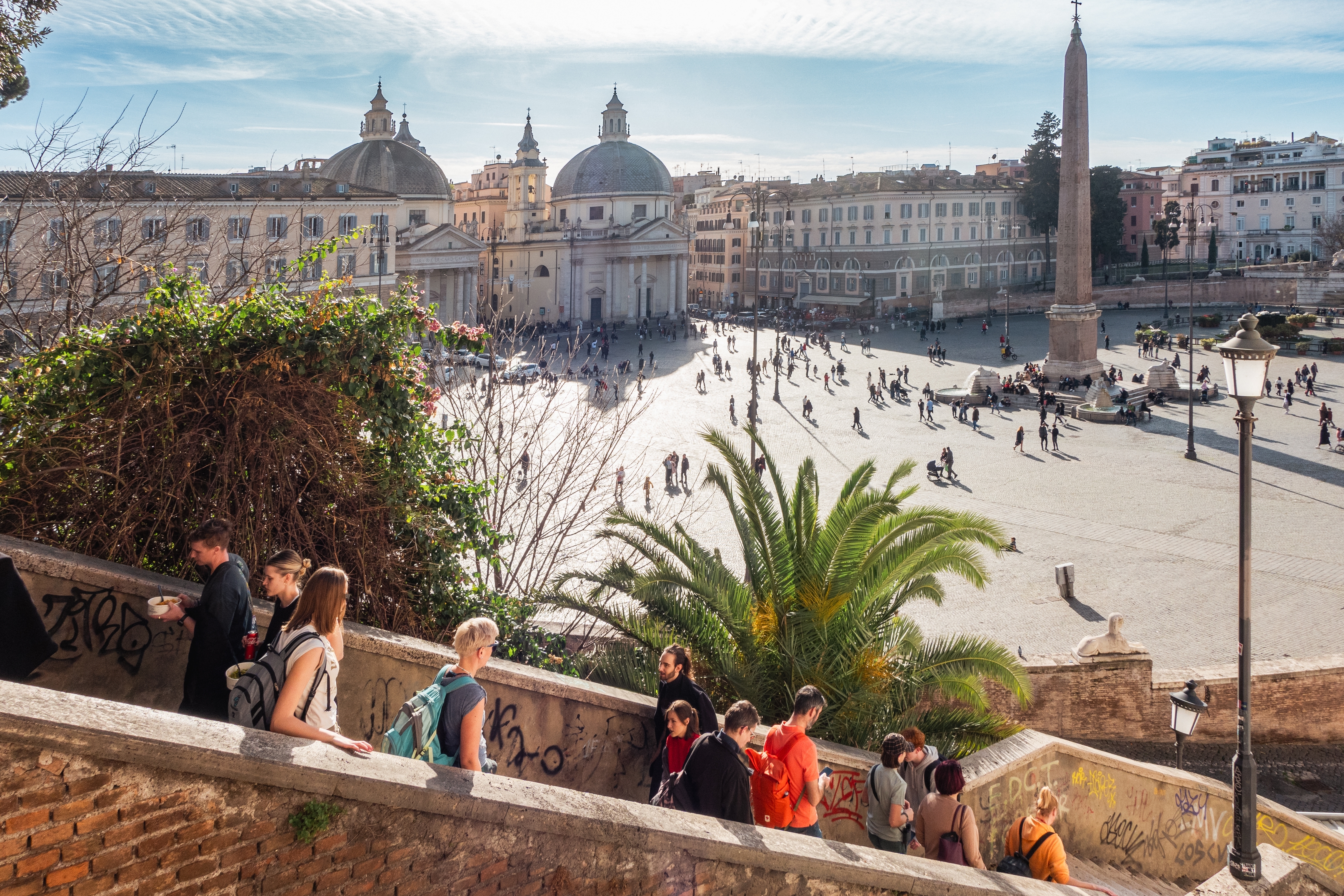 Shutterstock 2411911937 (Rome, Panoramic View Of Piazza Del Popolo With Tourists. People On The Pincio Stairs In Piazza Del Popolo. Rome, Italy 8Th January 2024)
