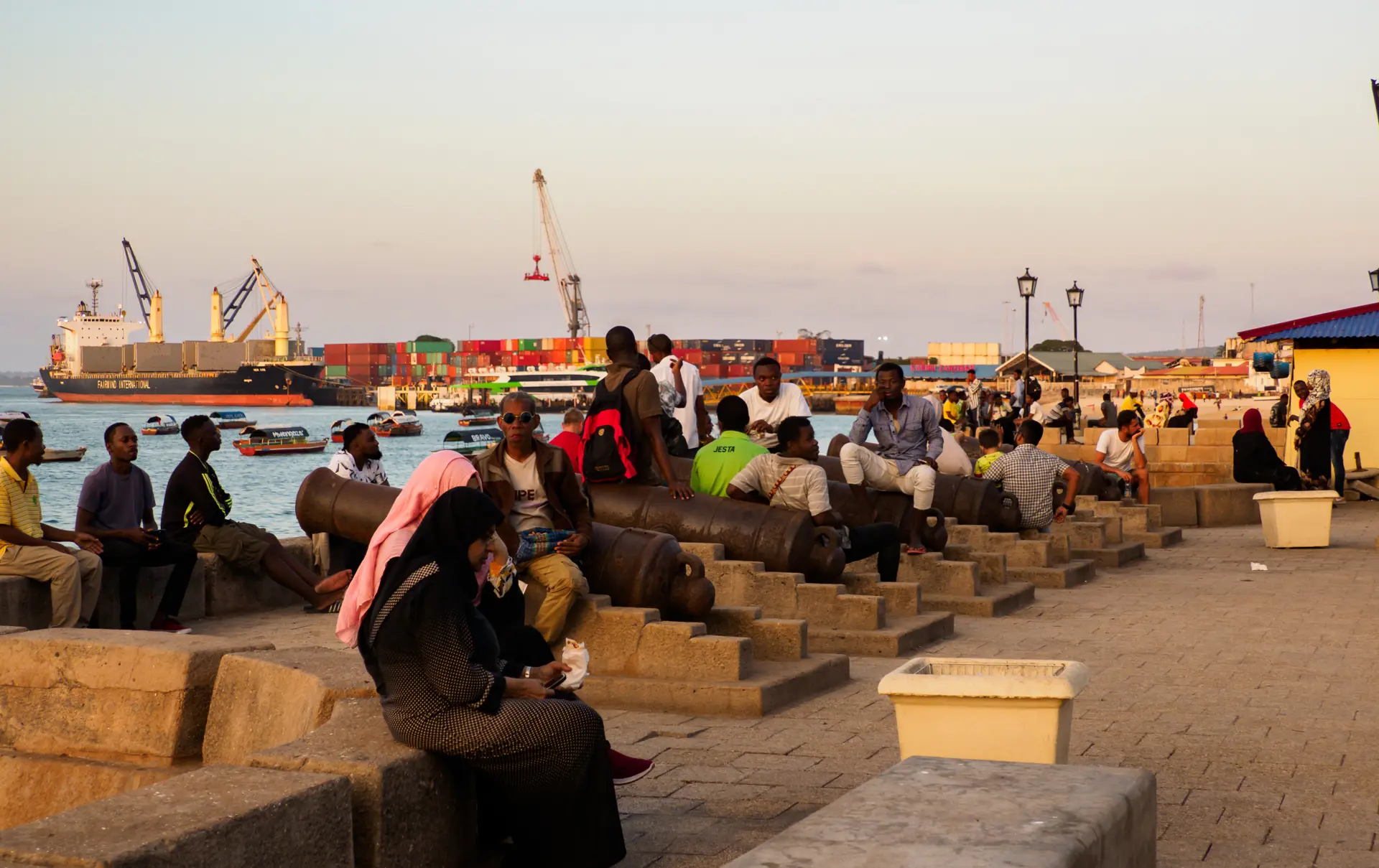Shutterstock 2152126167 Stone Town, Zanzibar Jan, 2021 View Of The Port In Zanzibar With Big Ships Seen From The Forodhani Gardens. Forodhani Park, Tanzania. Africa