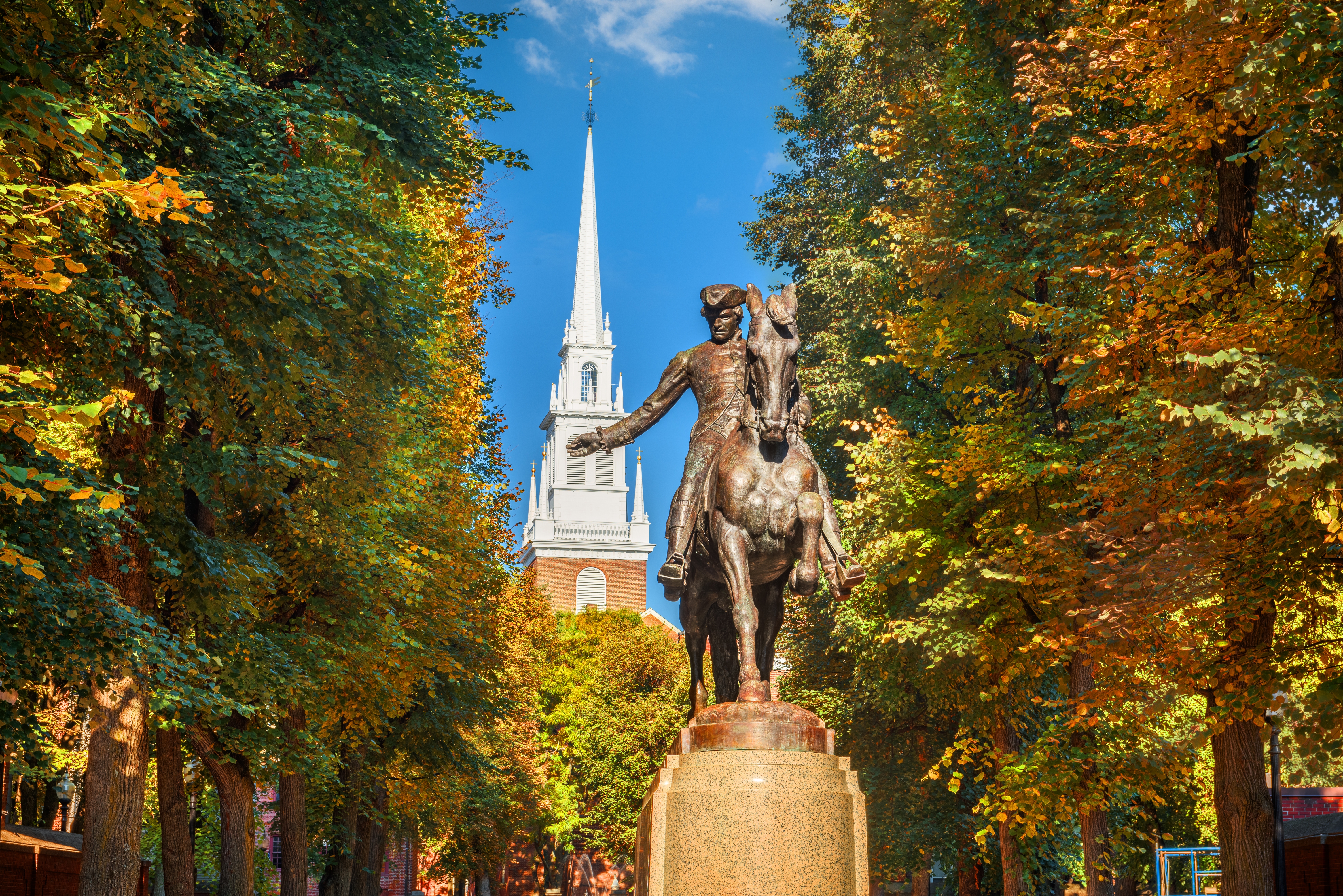 Shutterstock 2353366549 BOSTON, MASSACHUSETTS OCTOBER 17, 2016 The Paul Revere Monument And Old North Church In Autumn Season.