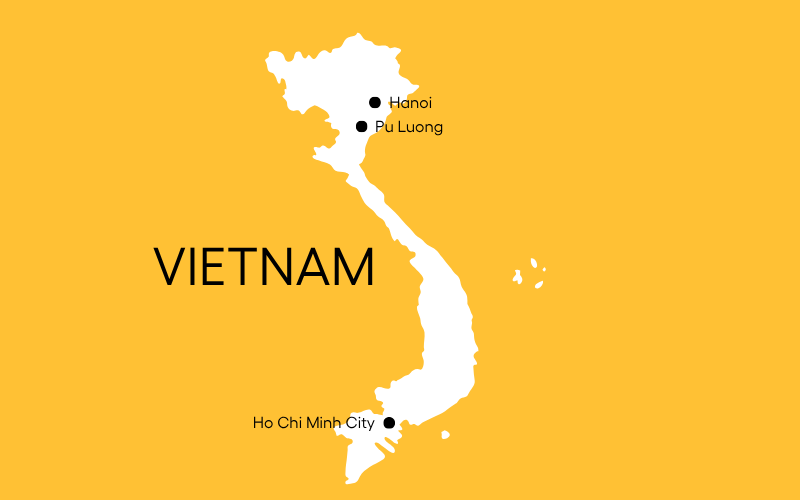 Vietnam kort med Pu Luong